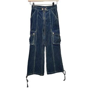 Vintage Hollywood Jeans Blue Corduroy Cargo Wide Leg Flare Size 10